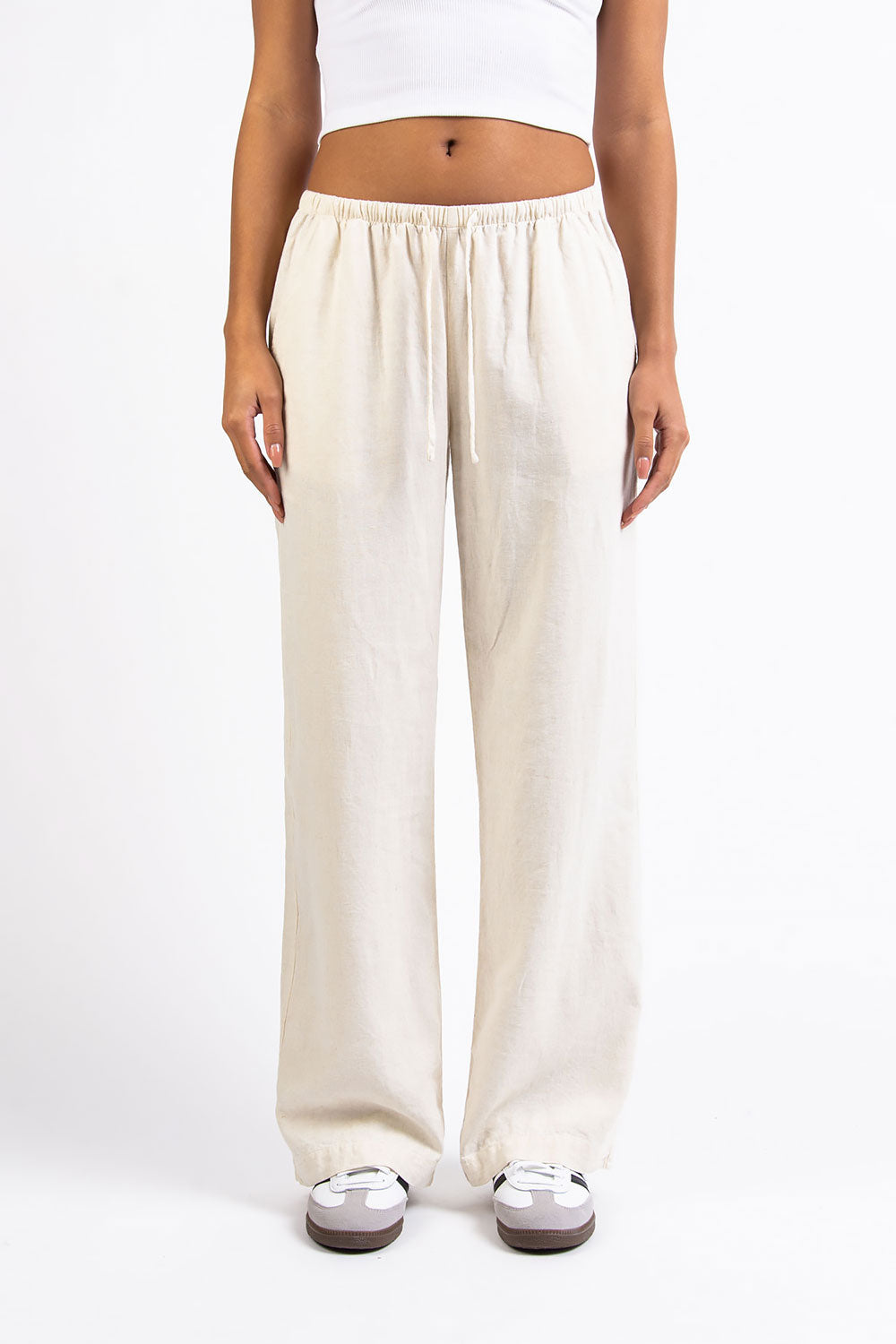 Mel 04Low Straight Linen Pants - Light Beige