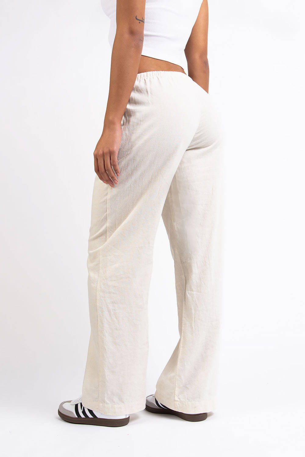 Mel 04Low Straight Linen Pants - Light Beige