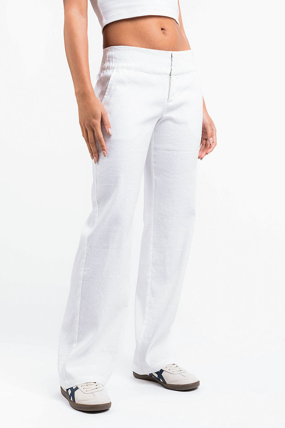 Mabel 02Low Straight Linen Pants - White
