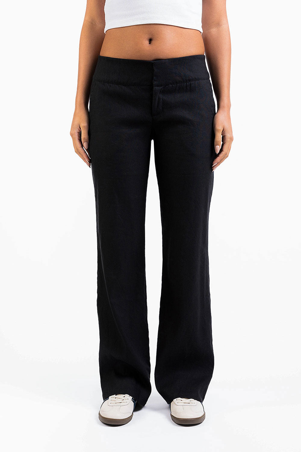 Mabel 02Low Straight Linen Pants - Black