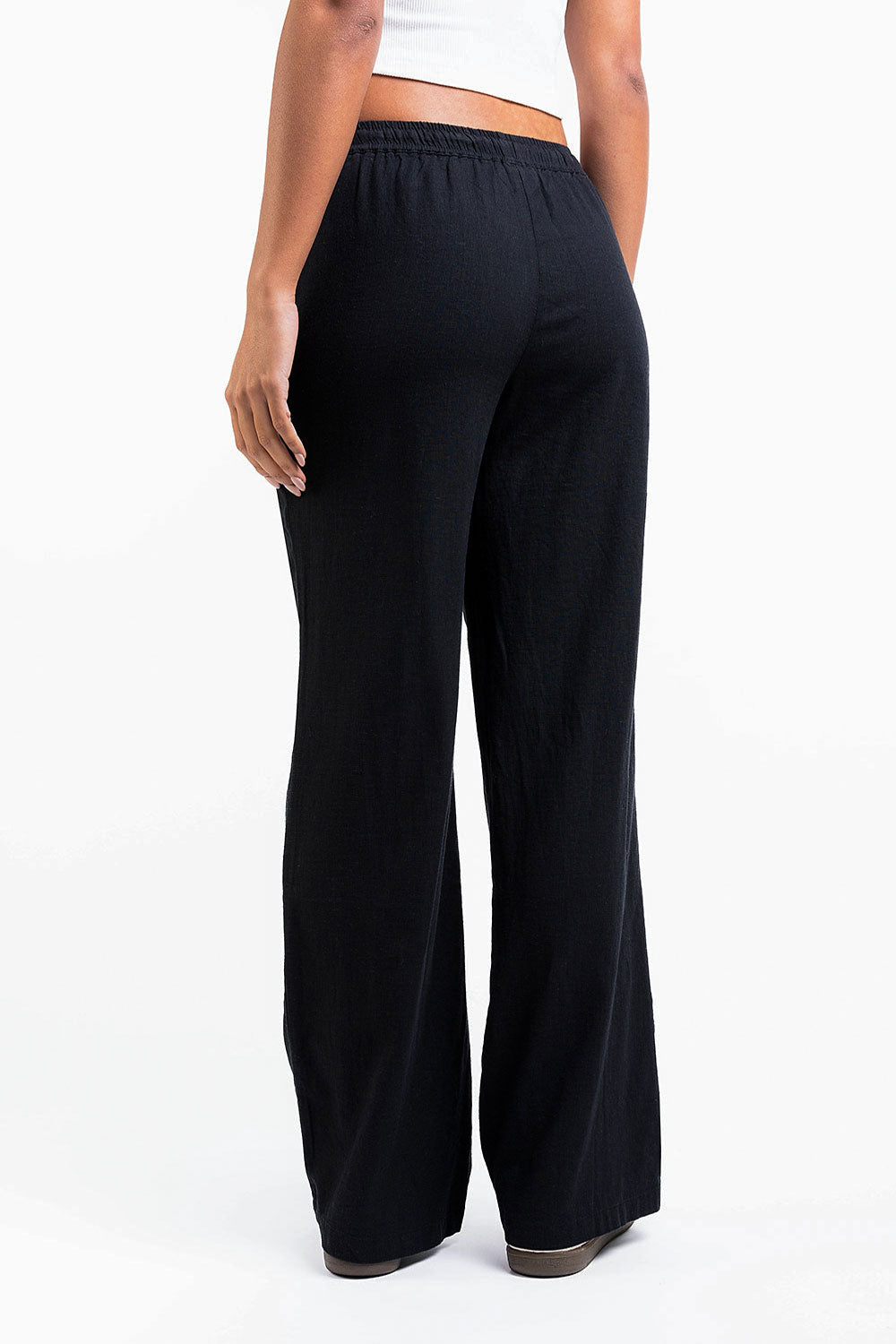 Mila 01Mid Straight Linen Pants - Black