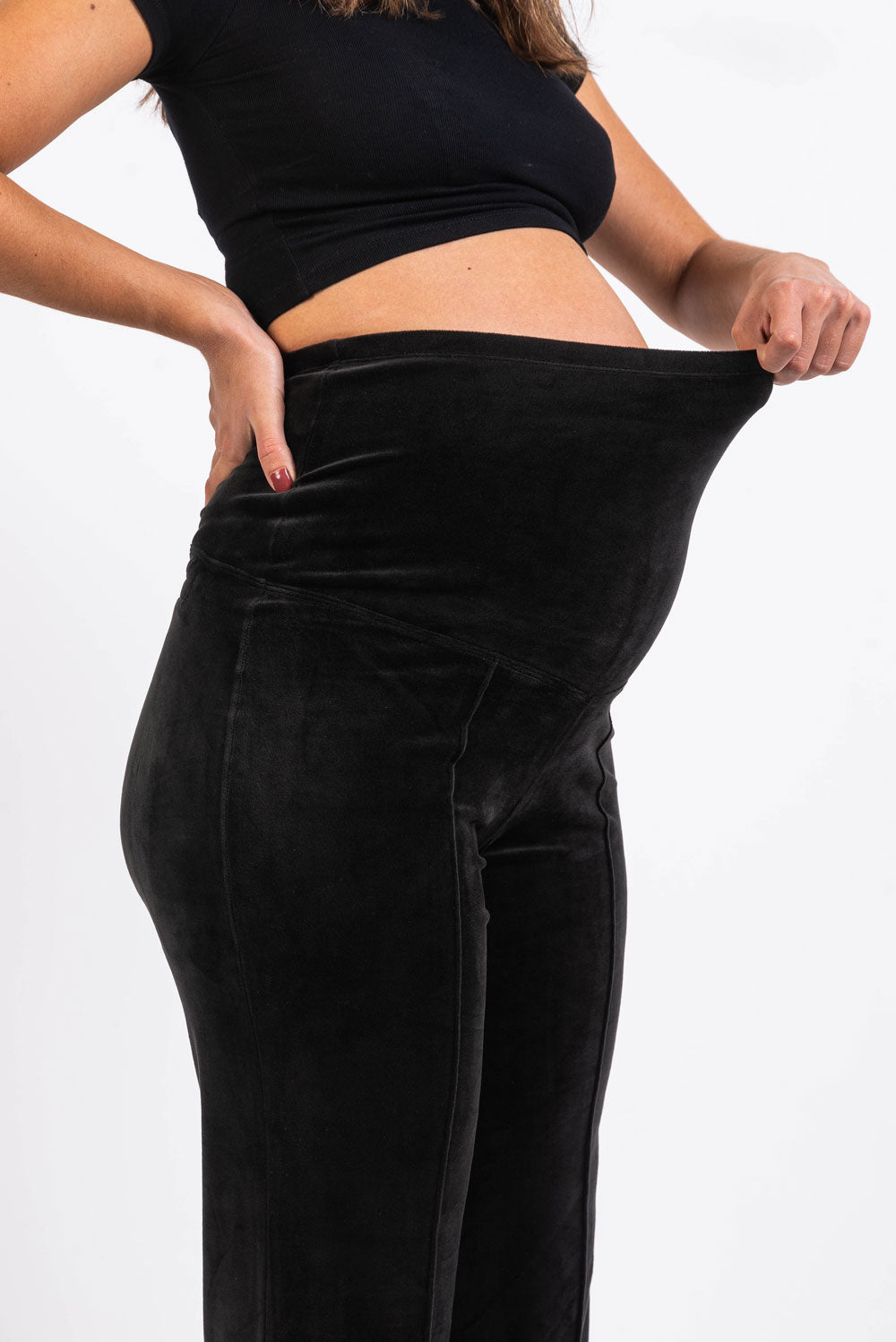 Pixie 01 Velour Straight Maternity Pants - Black
