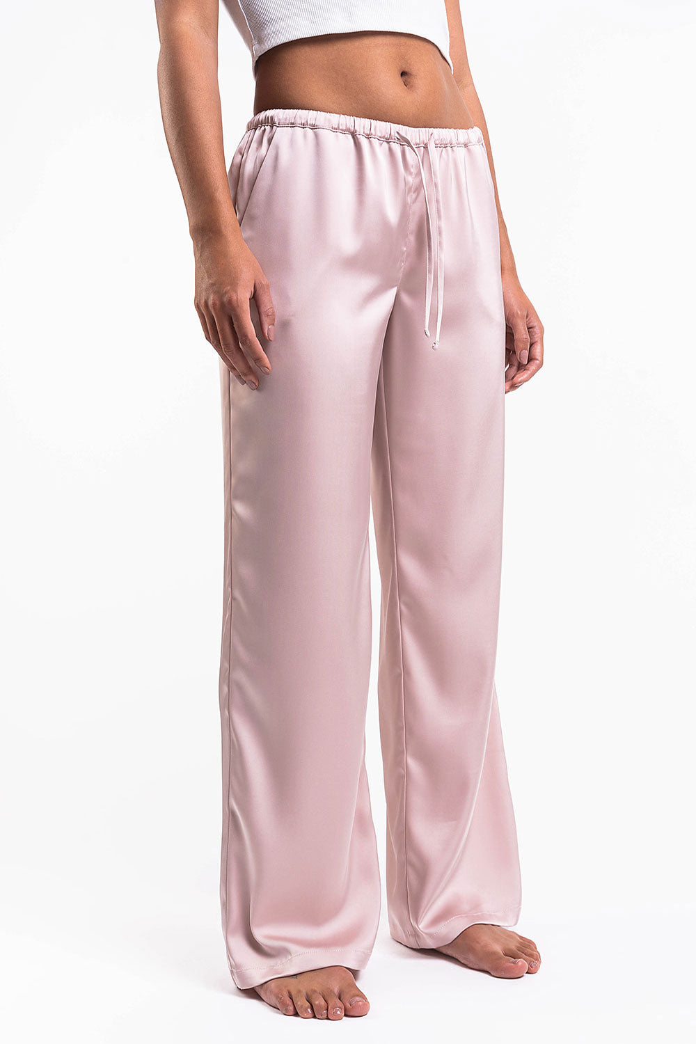 Mel 03Low Straight Satin Pants - Pink