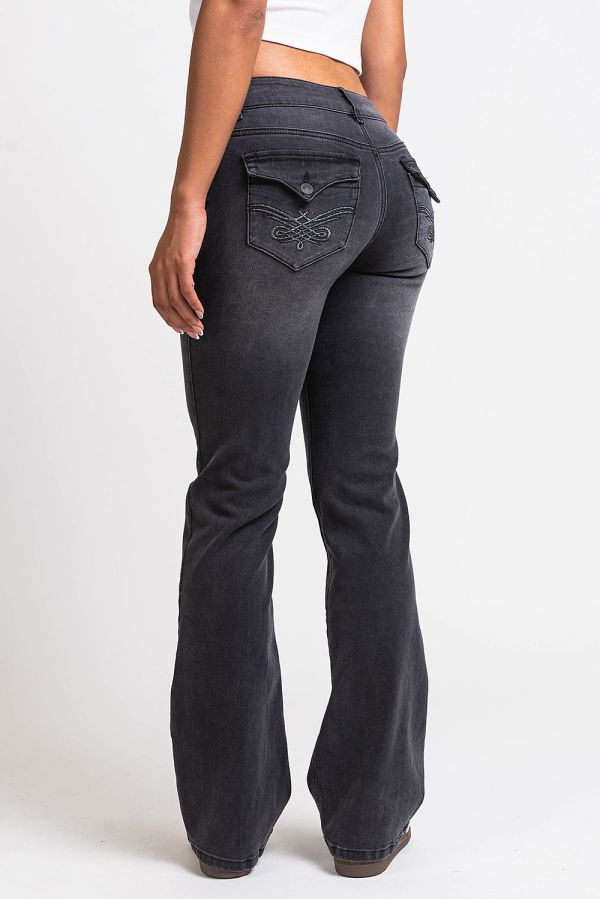 Jeans Med Lav Midje Og Bootcut-Snitt - Jolie Washed Black